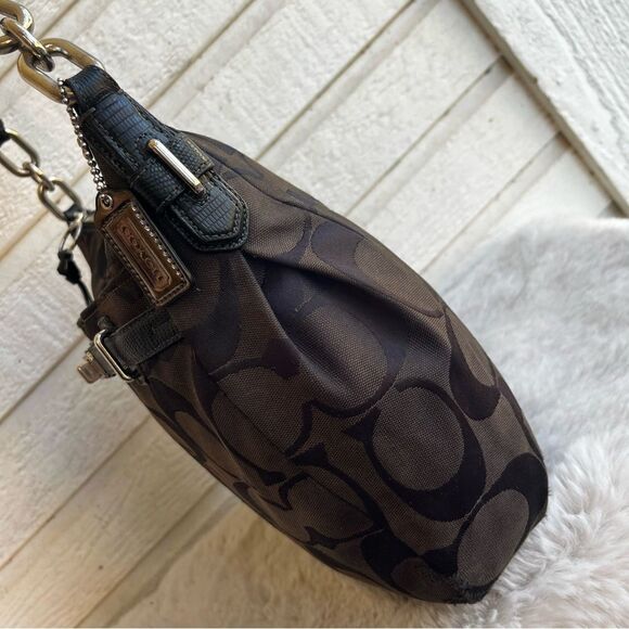 COACH Signature Black Brown Chelsea Hobo Kristin Shoulder Bag Baguette 17834 - Picture 4 of 11
